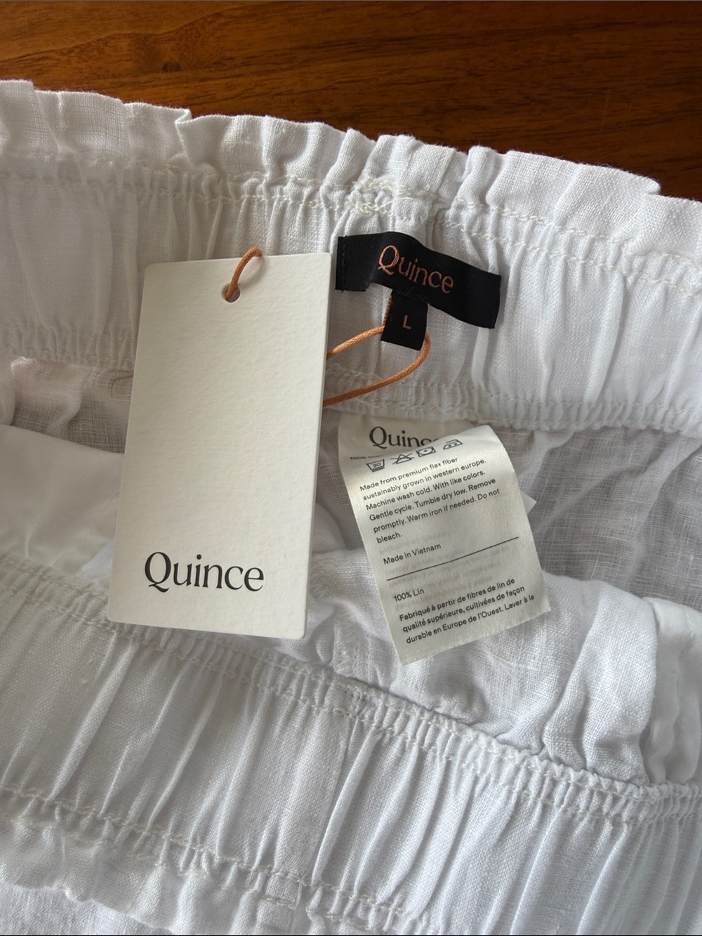 Quince White Linen Blend Elastic Waist Shorts - Picture 2 of 9